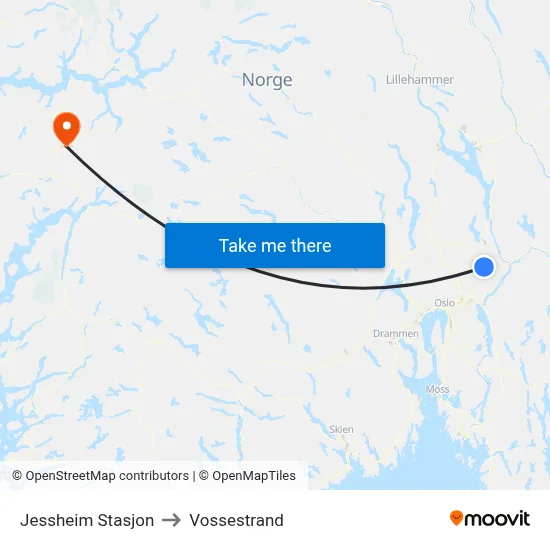 Jessheim Stasjon to Vossestrand map