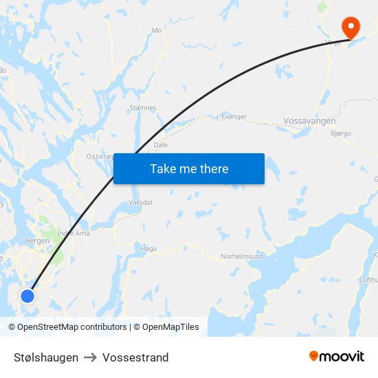 Stølshaugen to Vossestrand map