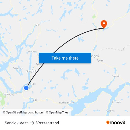 Sandvik Vest to Vossestrand map