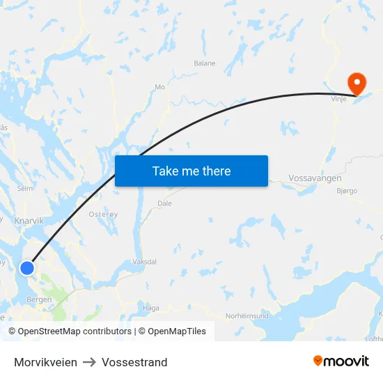 Morvikveien to Vossestrand map