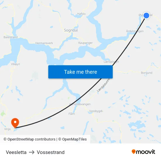 Veesletta to Vossestrand map