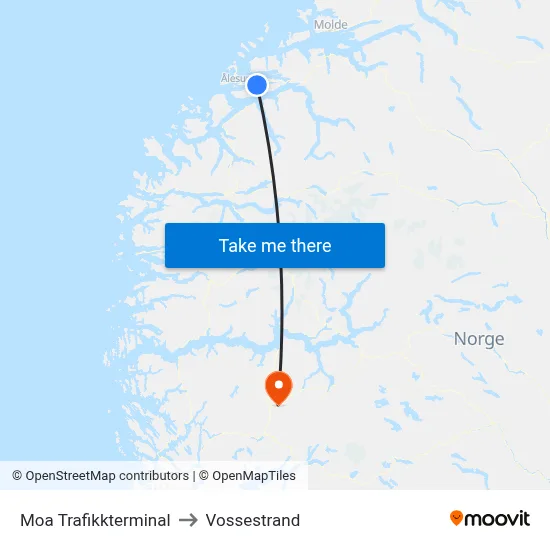 Moa Trafikkterminal to Vossestrand map