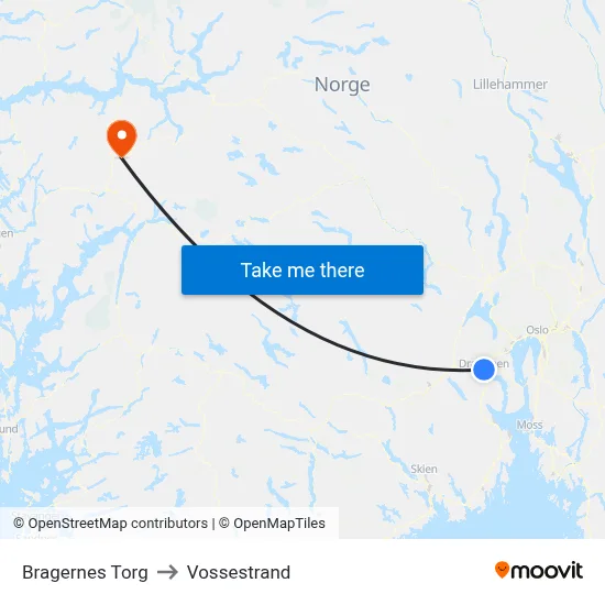 Bragernes Torg to Vossestrand map
