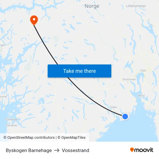 Byskogen Barnehage to Vossestrand map