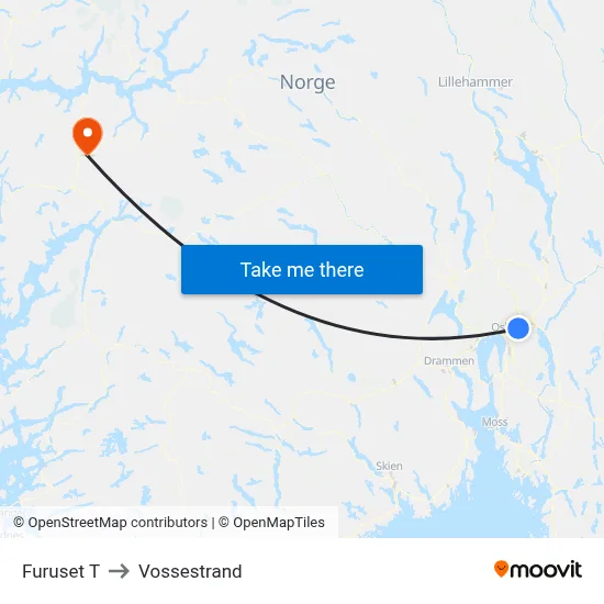Furuset T to Vossestrand map
