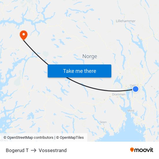 Bogerud T to Vossestrand map