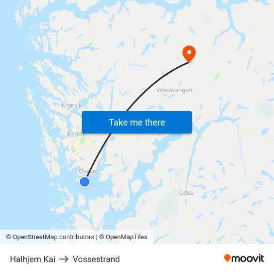 Halhjem Kai to Vossestrand map