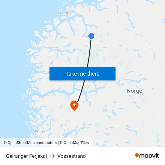 Geiranger Ferjekai to Vossestrand map