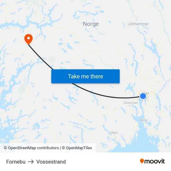 Fornebu to Vossestrand map