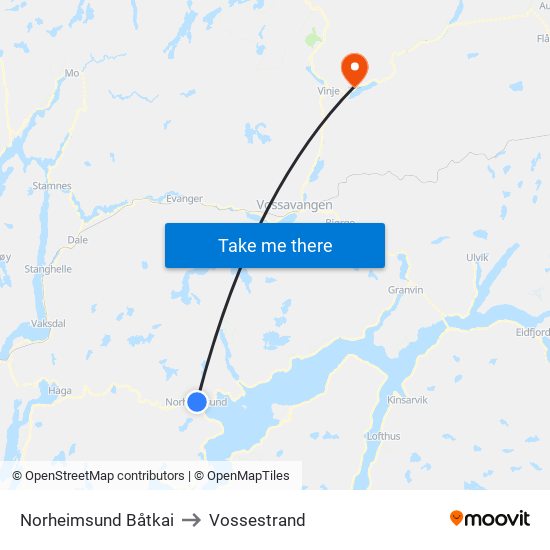 Norheimsund Båtkai to Vossestrand map