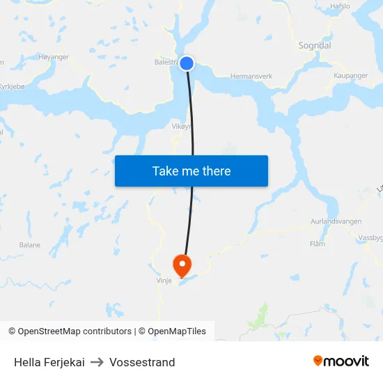 Hella Ferjekai to Vossestrand map