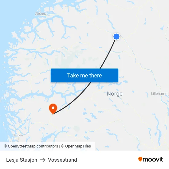 Lesja Stasjon to Vossestrand map