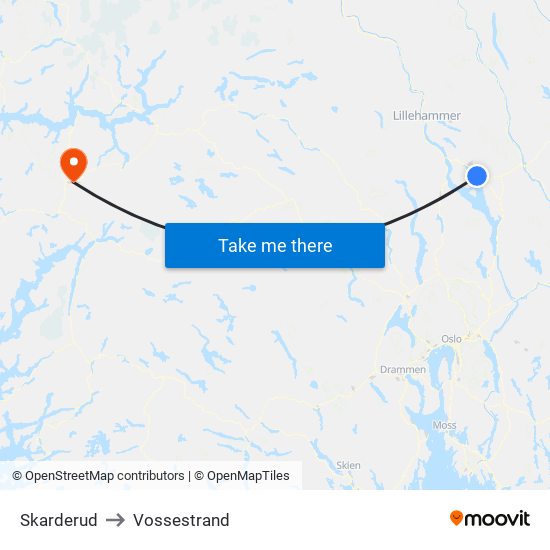 Skarderud to Vossestrand map