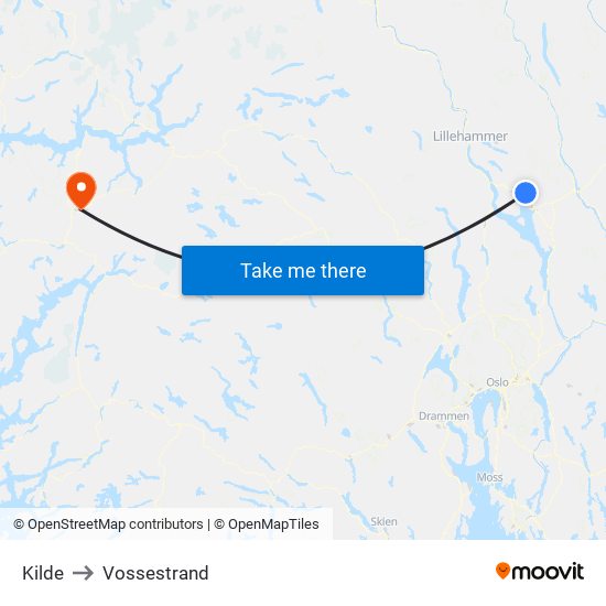 Kilde to Vossestrand map