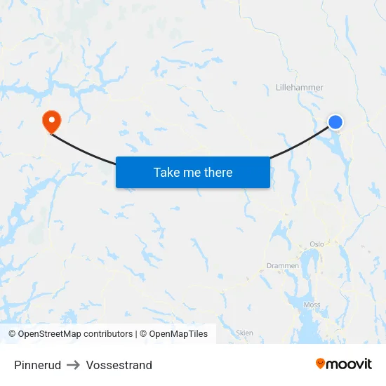 Pinnerud to Vossestrand map