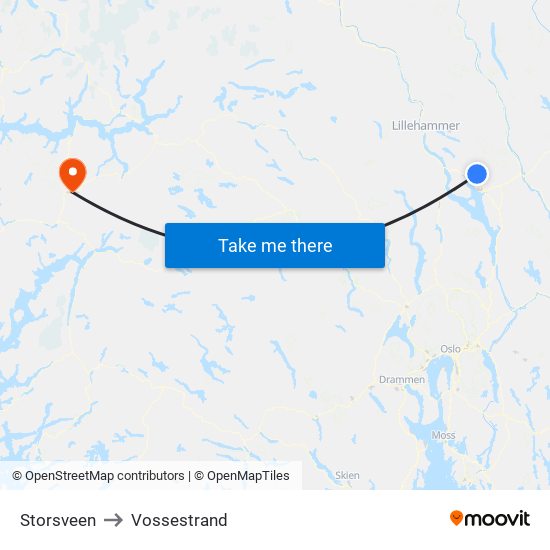 Storsveen to Vossestrand map