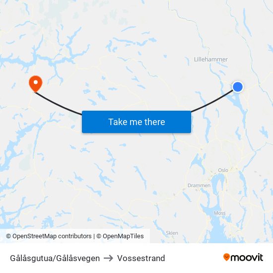 Gålåsgutua/Gålåsvegen to Vossestrand map