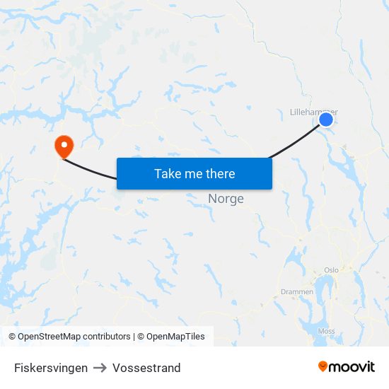 Fiskersvingen to Vossestrand map