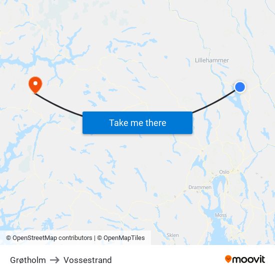 Grøtholm to Vossestrand map