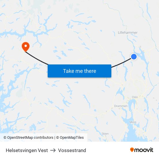 Helsetsvingen Vest to Vossestrand map