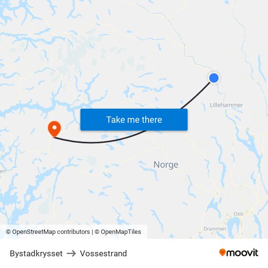 Bystadkrysset to Vossestrand map