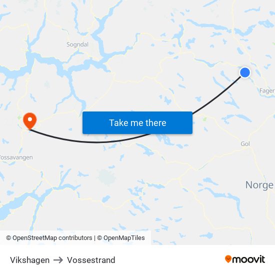Vikshagen to Vossestrand map