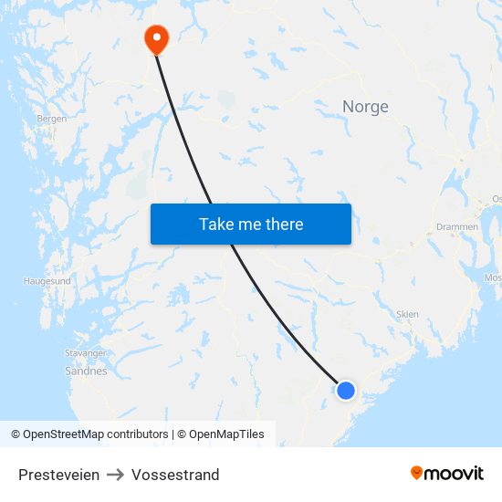 Presteveien to Vossestrand map