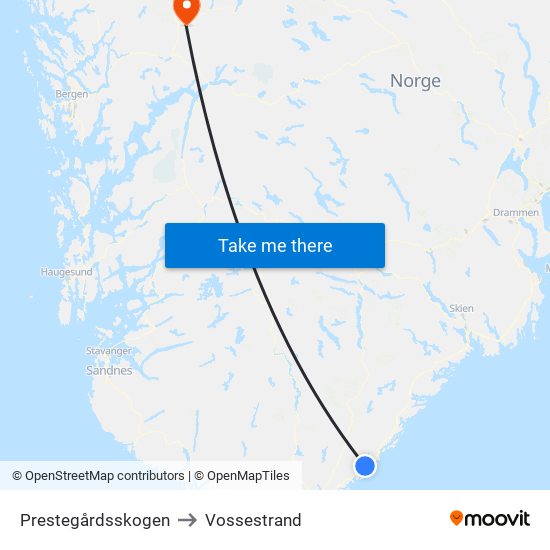 Prestegårdsskogen to Vossestrand map