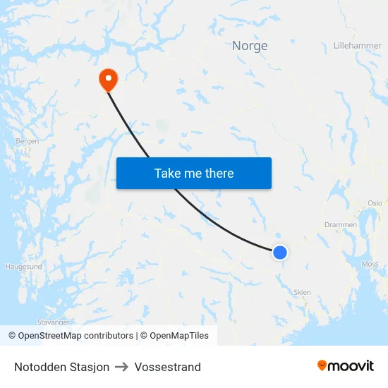 Notodden Stasjon to Vossestrand map