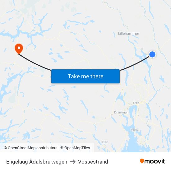 Engelaug Ådalsbrukvegen to Vossestrand map