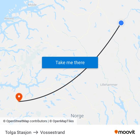 Tolga Stasjon to Vossestrand map