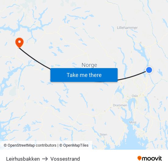 Leirhusbakken to Vossestrand map