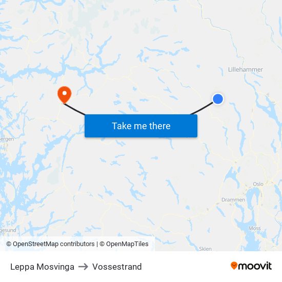 Leppa Mosvinga to Vossestrand map