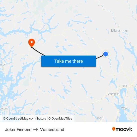 Joker Finnøen to Vossestrand map