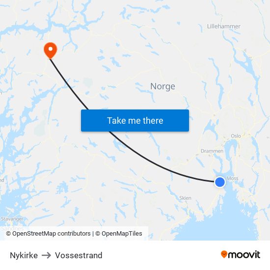 Nykirke to Vossestrand map