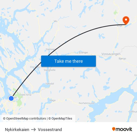 Nykirkekaien to Vossestrand map