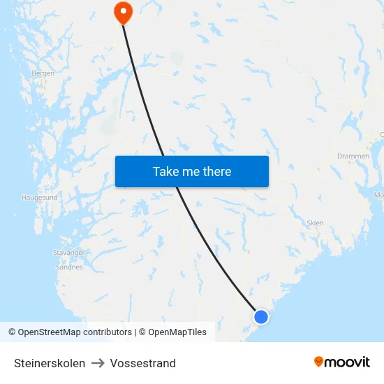 Steinerskolen to Vossestrand map