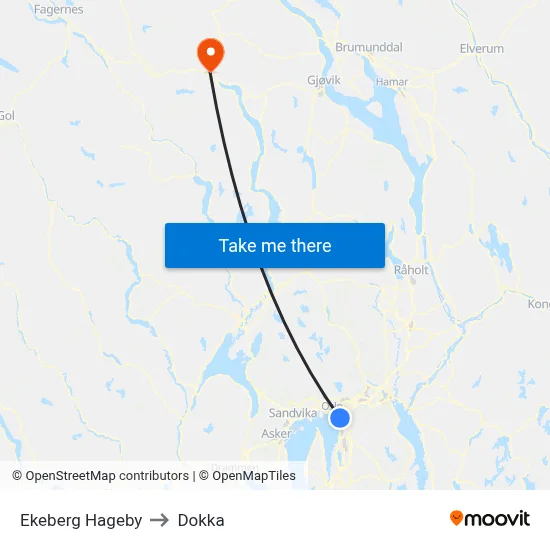 Ekeberg Hageby to Dokka map