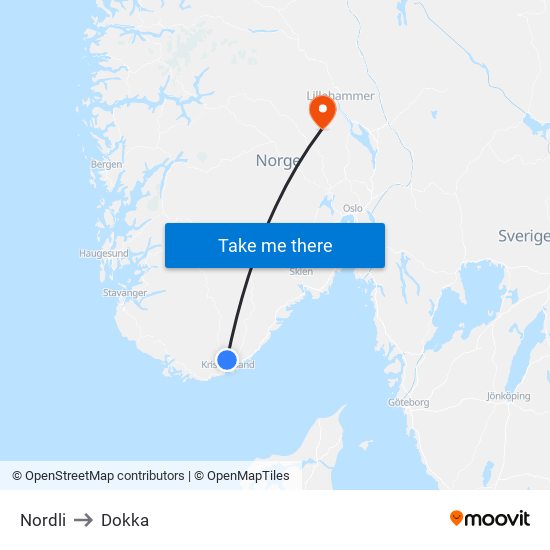 Nordli to Dokka map