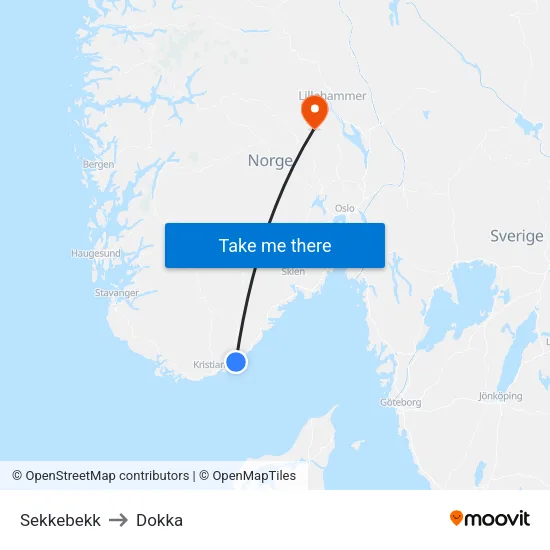 Sekkebekk to Dokka map