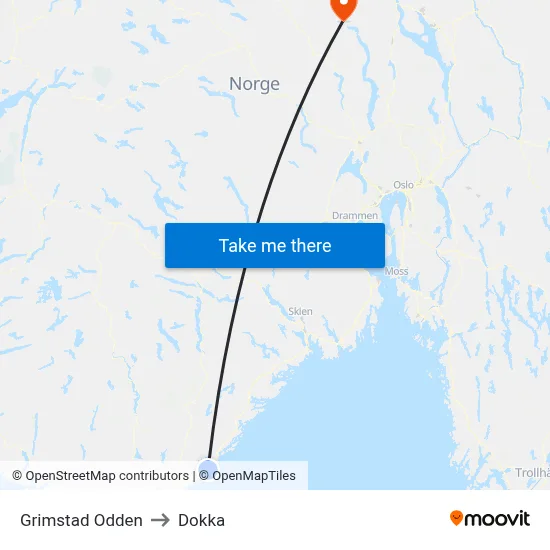 Grimstad Odden to Dokka map