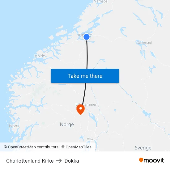 Charlottenlund Kirke to Dokka map