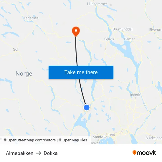 Almebakken to Dokka map