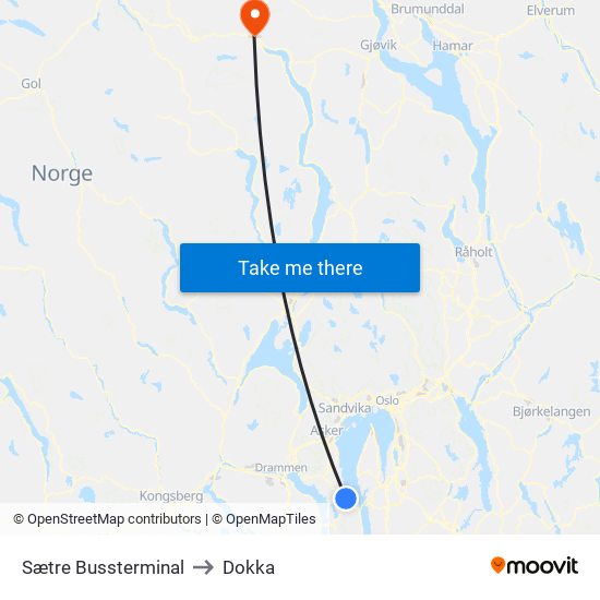 Sætre Bussterminal to Dokka map