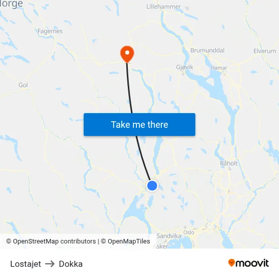 Lostajet to Dokka map