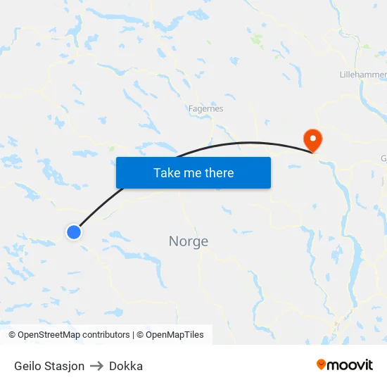 Geilo Stasjon to Dokka map