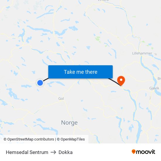 Hemsedal Sentrum to Dokka map