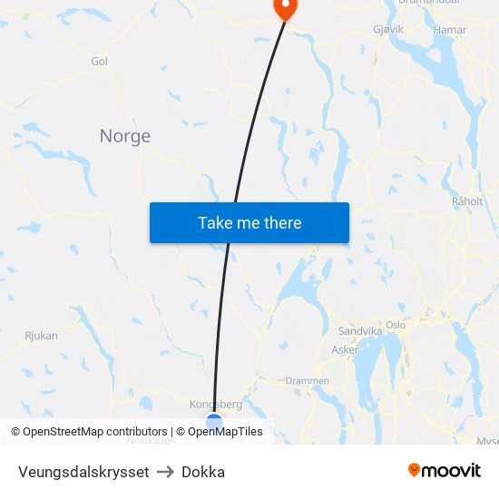 Veungsdalskrysset to Dokka map