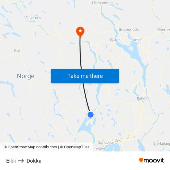 Eikli to Dokka map