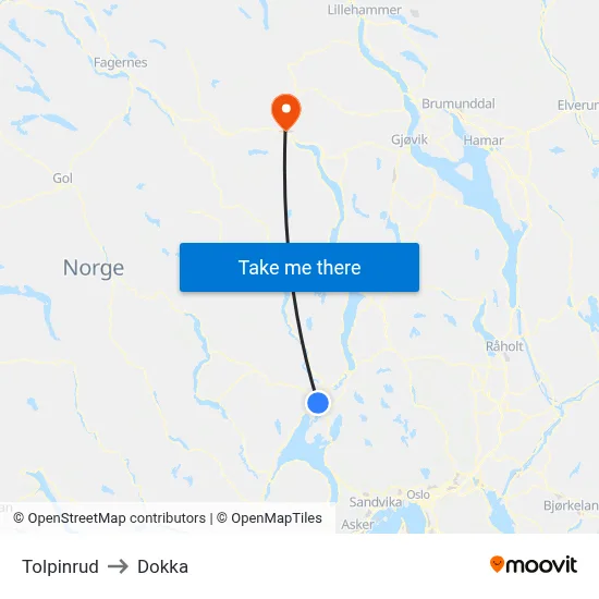Tolpinrud to Dokka map